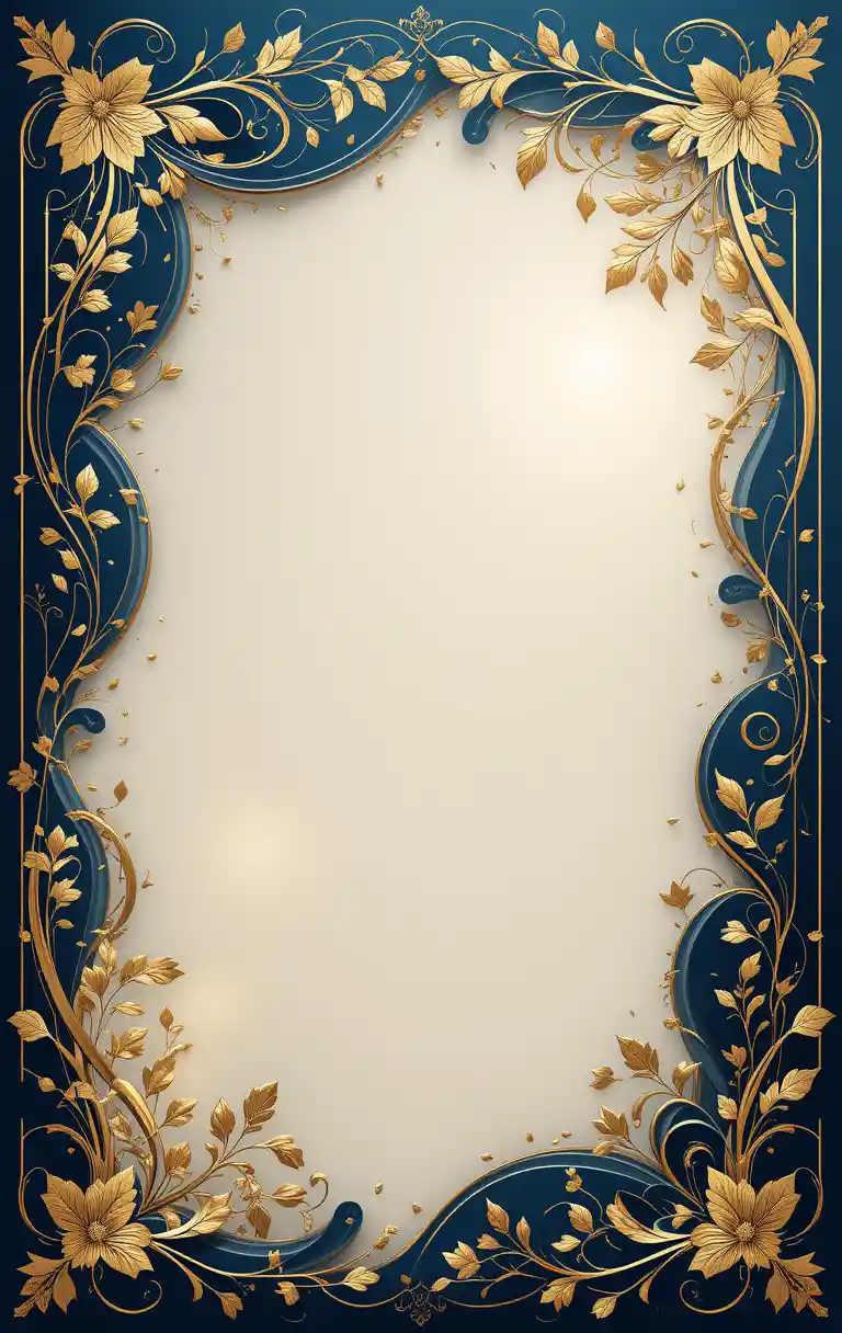 Elegant asymmetrical blue and gold floral frame design