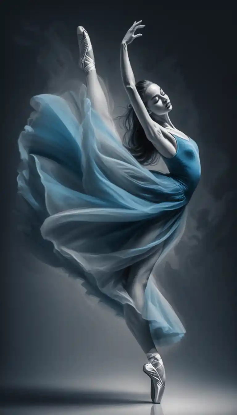 Graceful ballerina in motion on blue abstract background