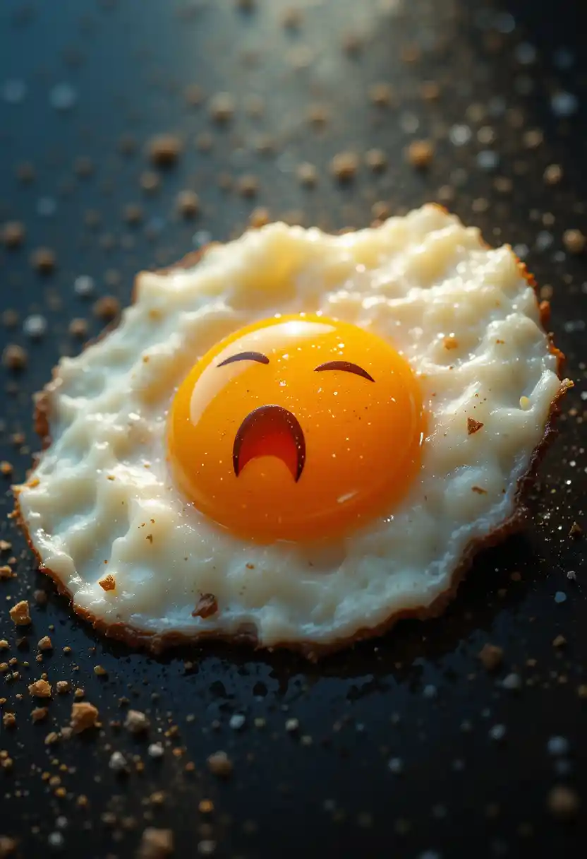 Close up fried egg with sunlight on yolk texture