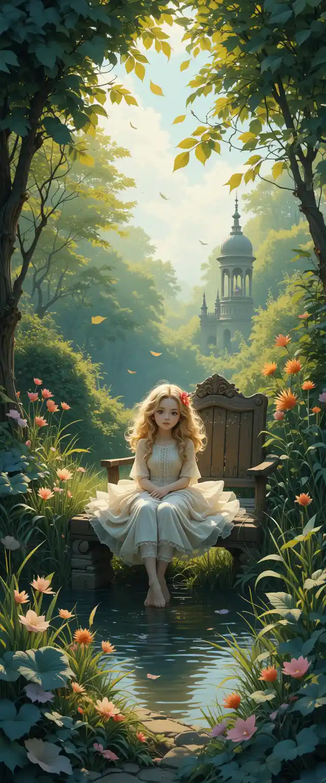 Lovely seat in a picturesque summer garden illustration