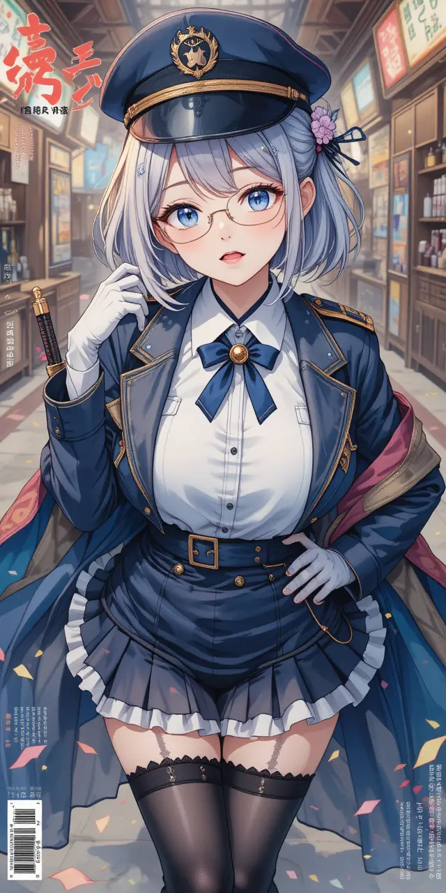 Cheerful anime girl bartender with platinum hair