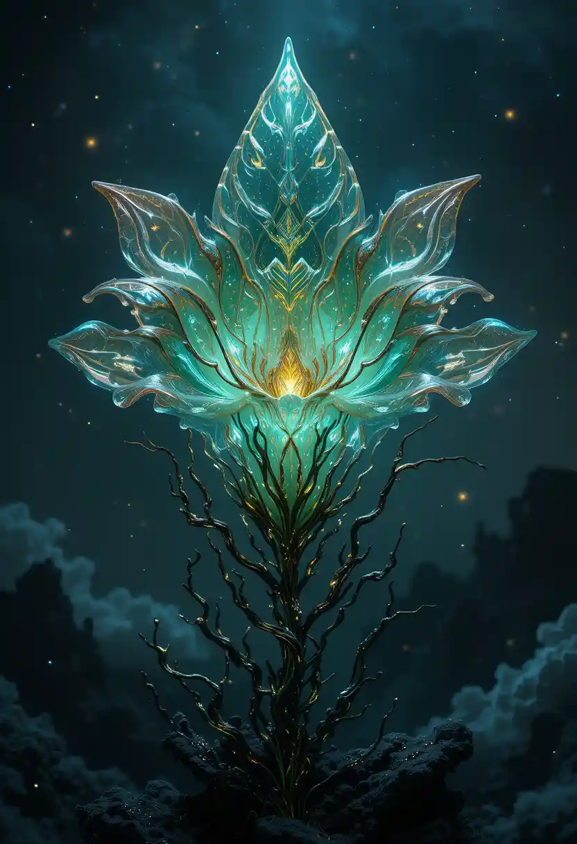 Fiore Alieno Bioluminescente nello Spazio Cosmico Astratto