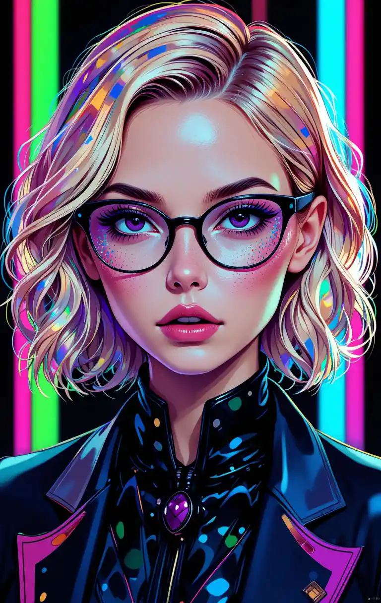 Surreal portrait of a blonde woman with black eyes