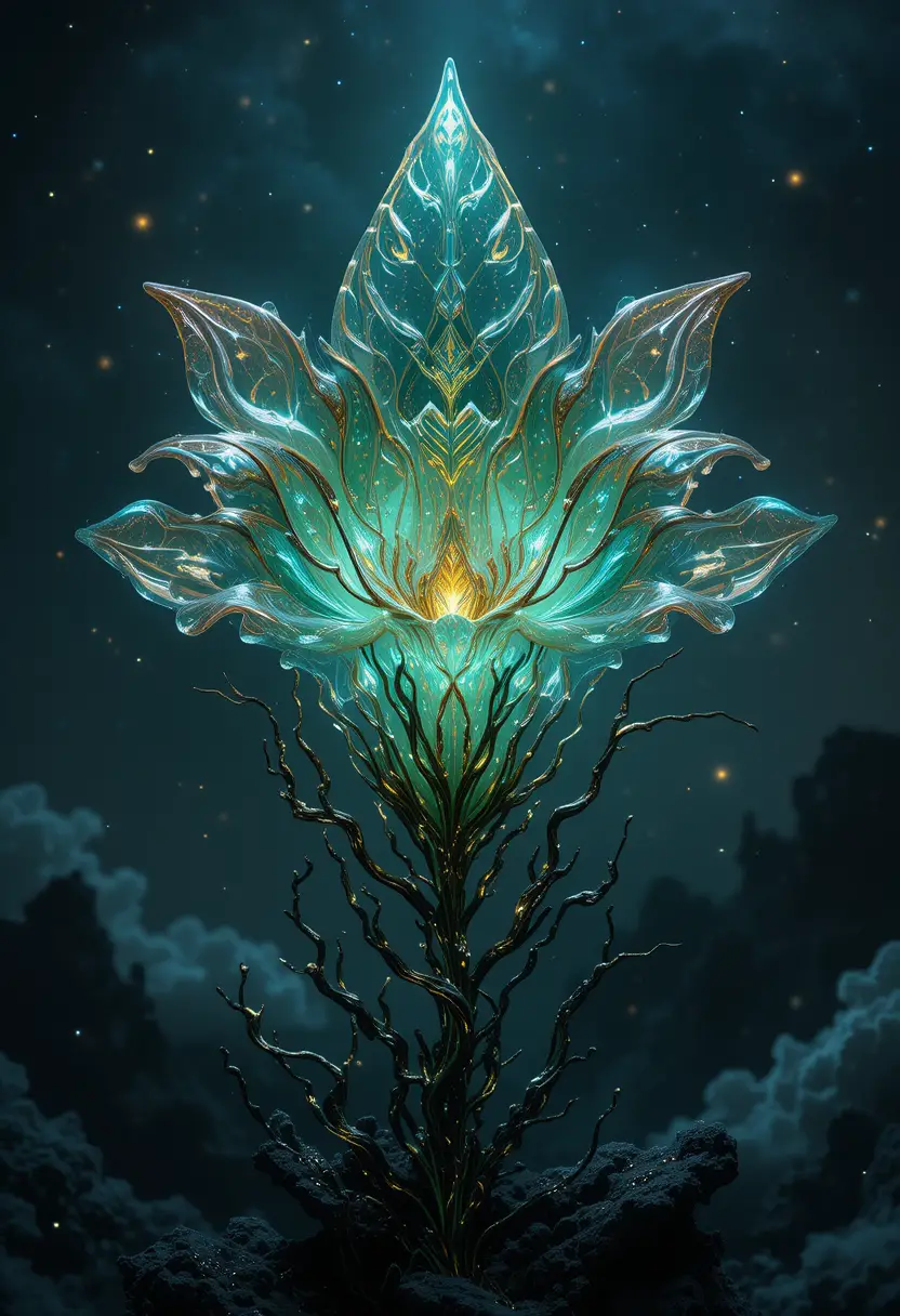 Bioluminescent Alien Flower In Abstract Cosmic Space