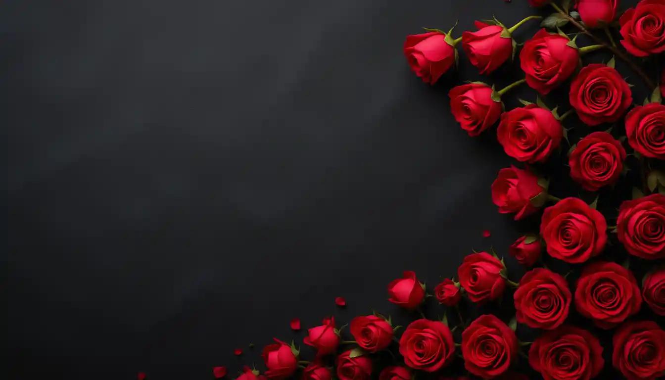 Red rose bouquets arranged diagonally on black background