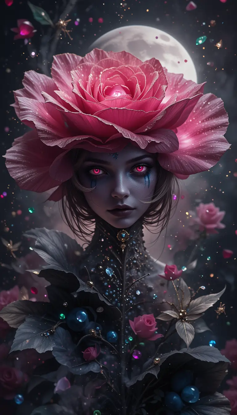 Mysterious vampire figure within dark rose double exposure