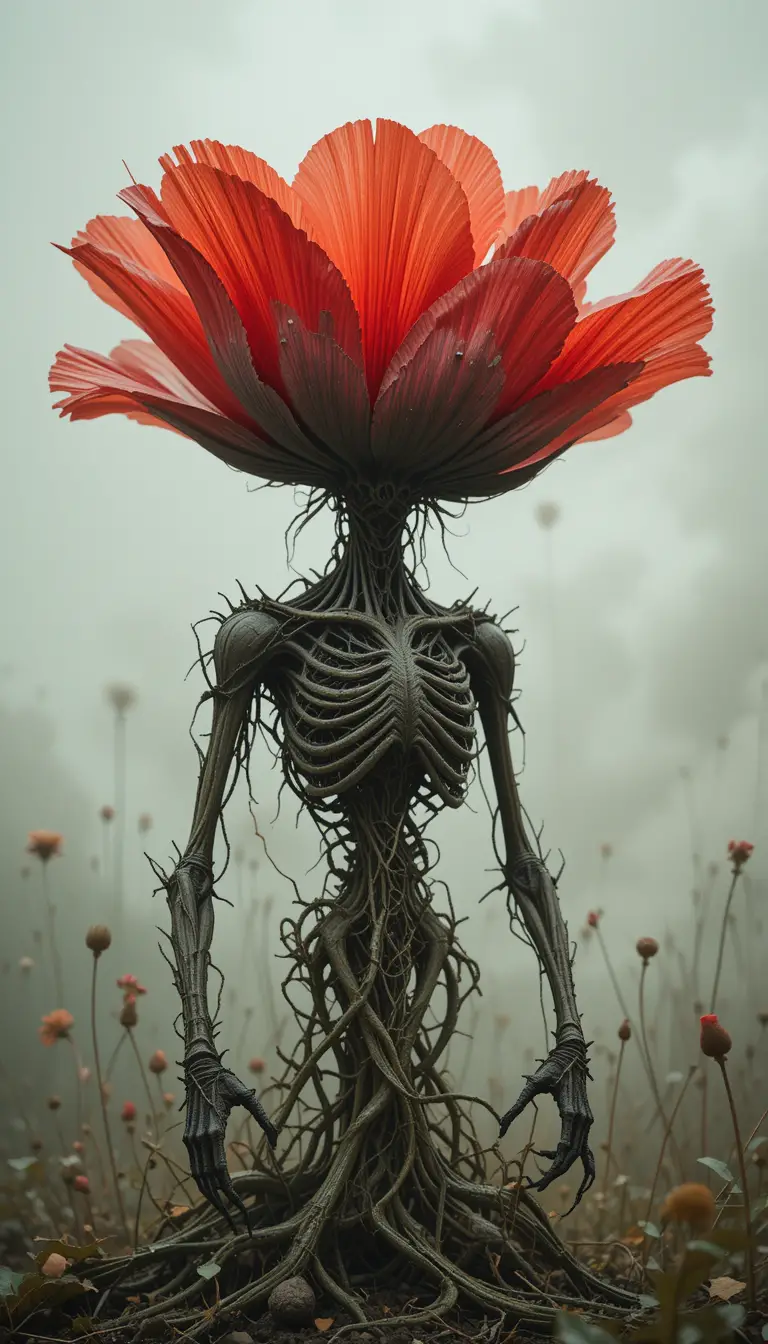 Surreal Humanoid Poppy Creature Rising From The Earth