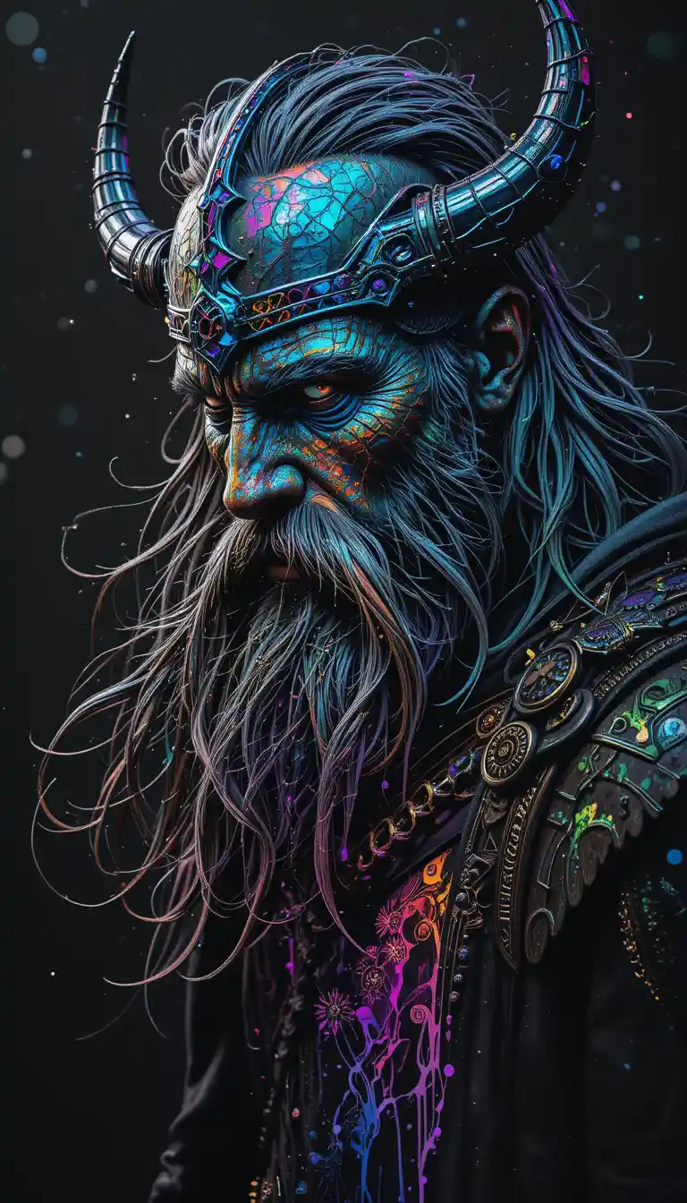 Viking warrior in bold ink with iridescent colors