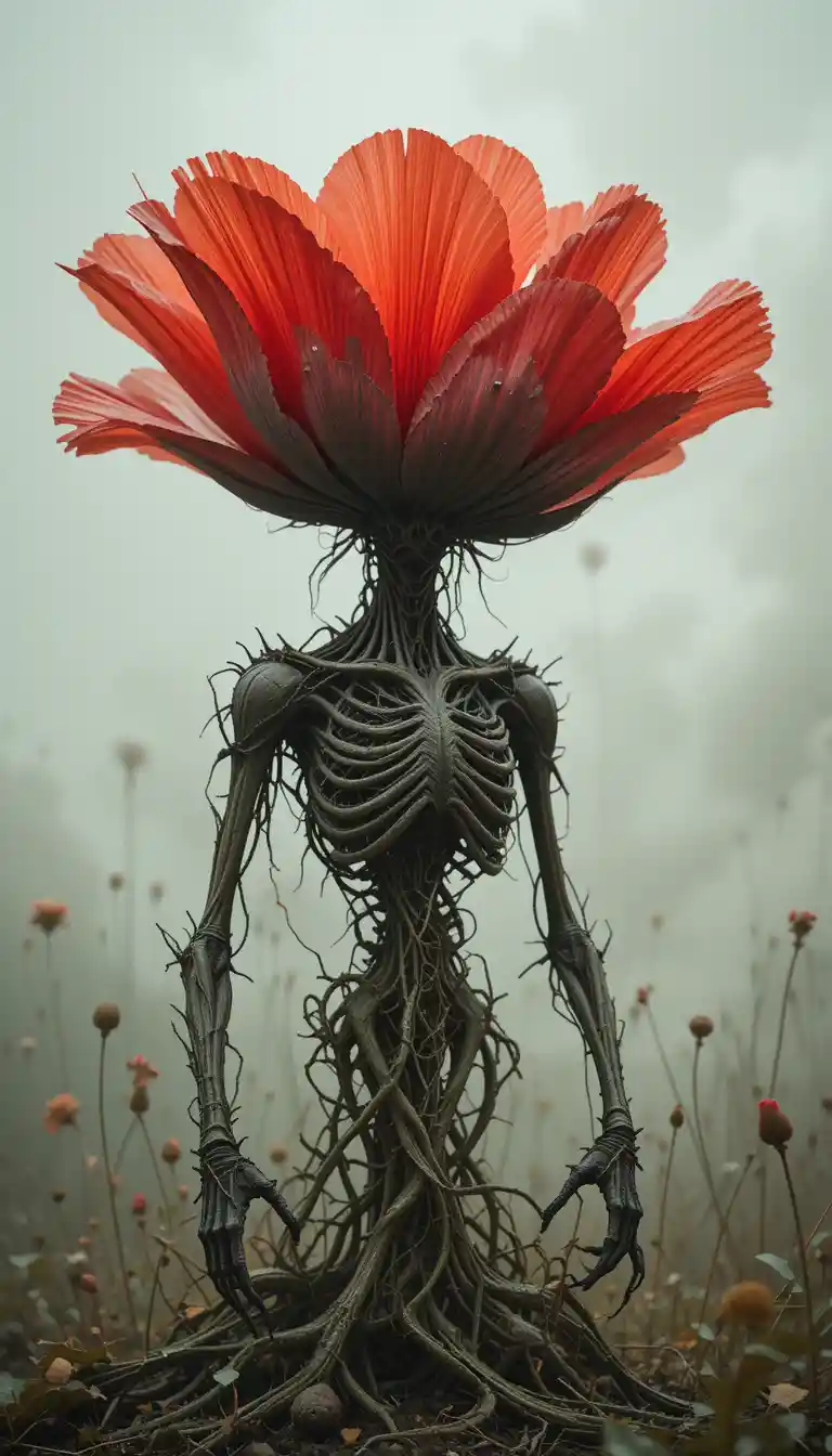 Surreal Humanoid Poppy Creature Rising From The Earth