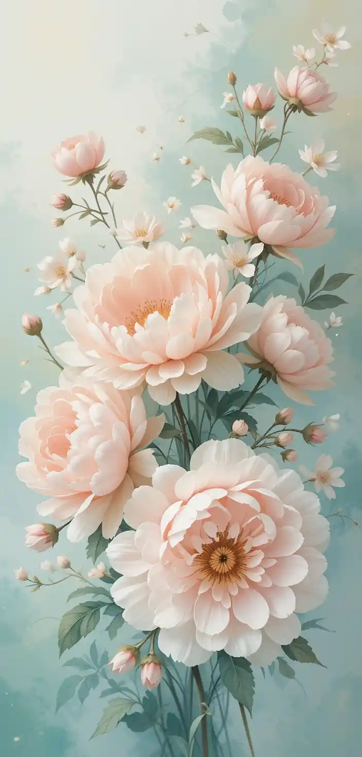 Pastel watercolor floral bouquet with soft peonies