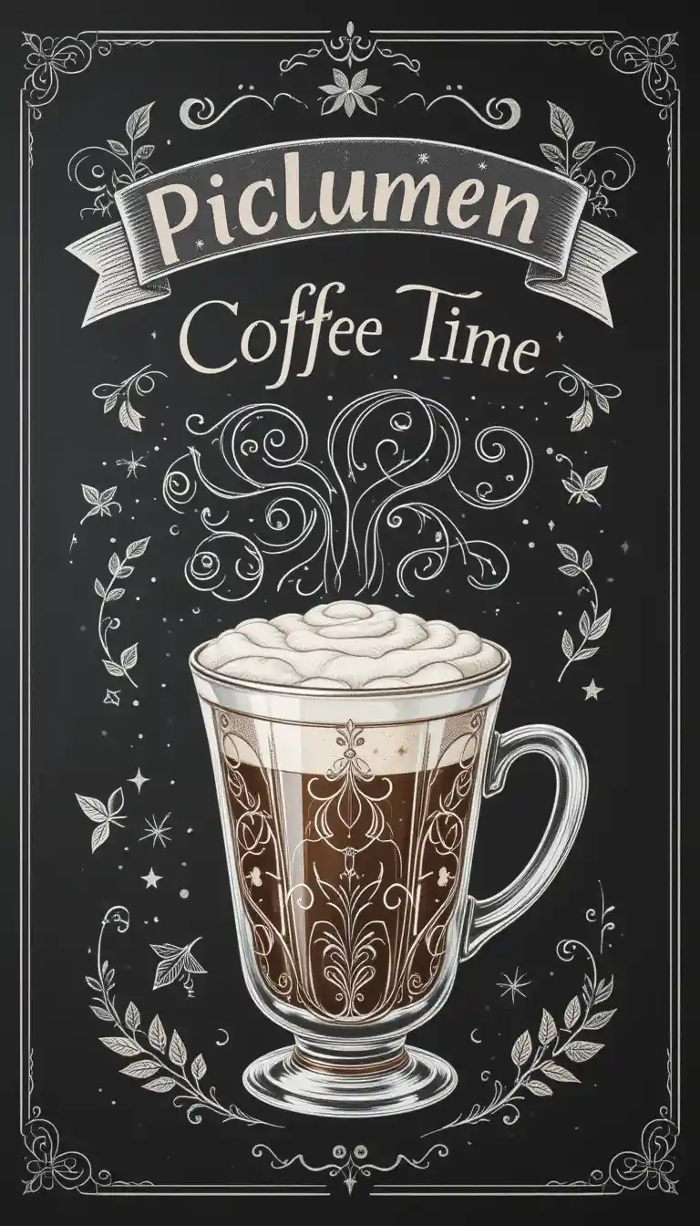 Vintage chalkboard coffee cup illustration with cozy details