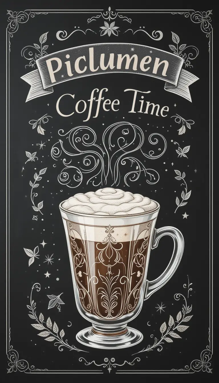 Vintage chalkboard coffee cup illustration with cozy details