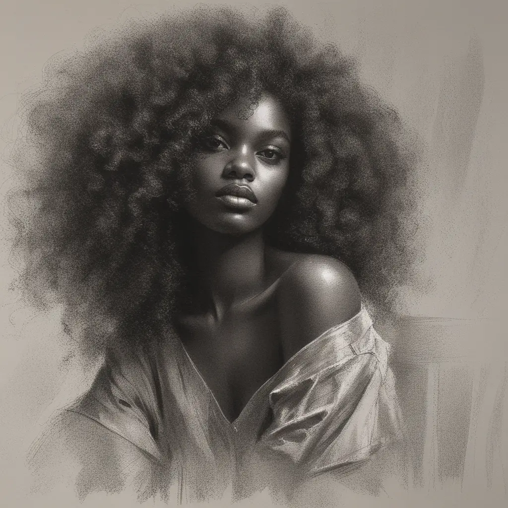 Expressive portrait of a young woman with afro hair