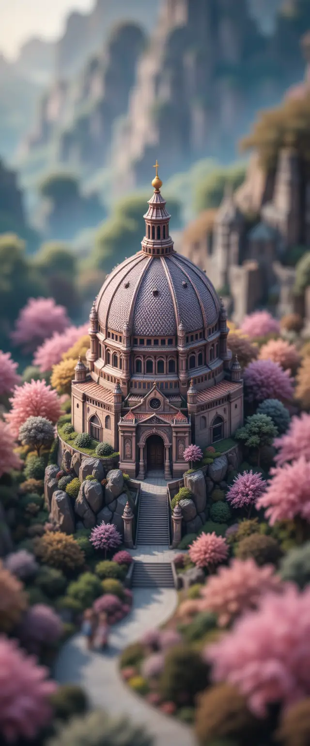 Fantasy dome cityscape in magical panoramic illustration