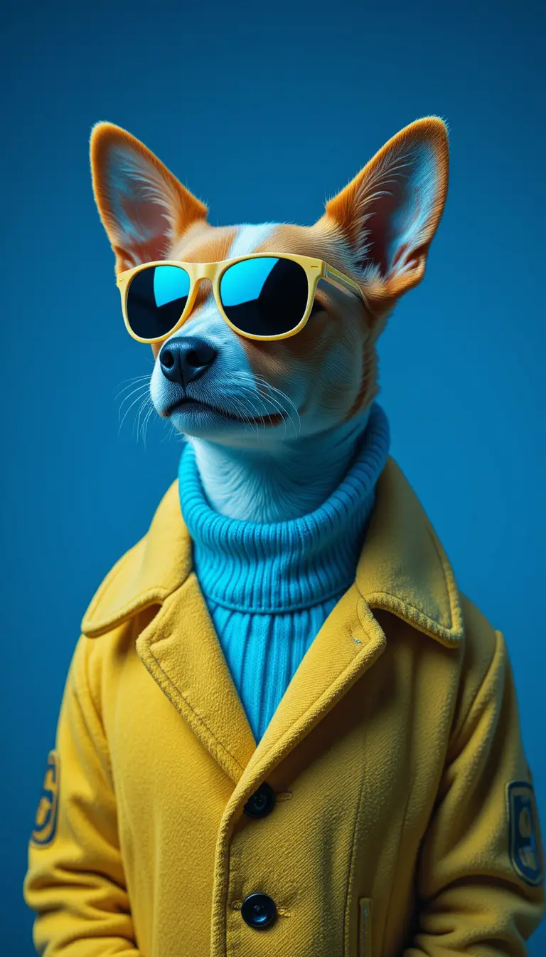 Stylish dog portrait in retro space age fashion