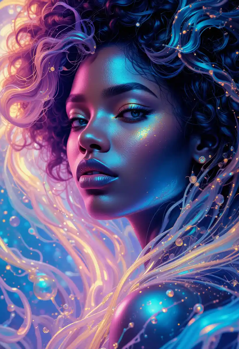 Majestic digital portrait of a woman with soft dark afro