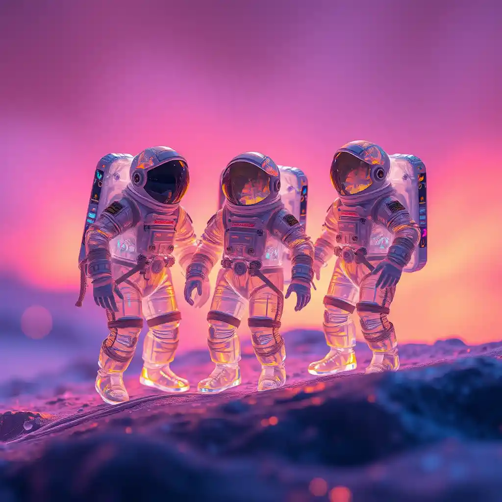 Crystal Astronaut Standing On A Glowing Ethereal Moon