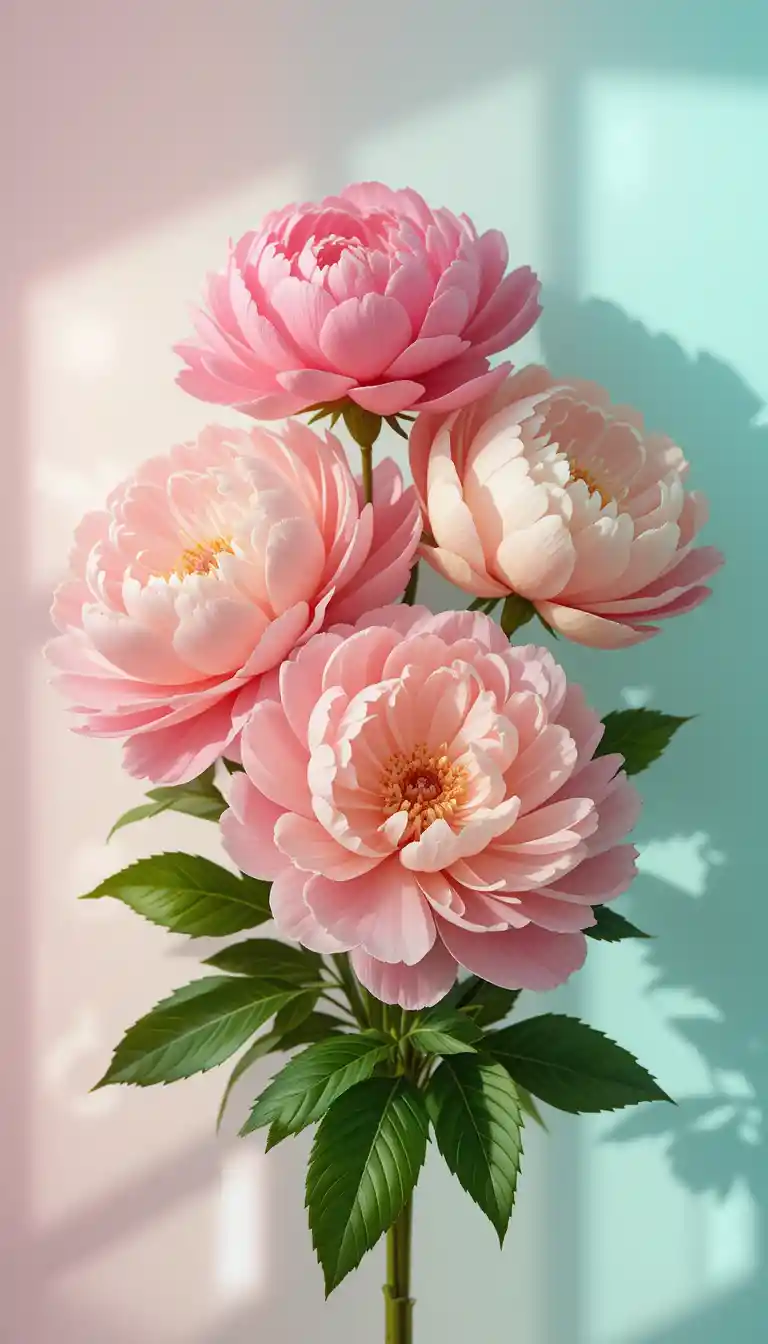 Elegante bouquet di peonie con morbido sfondo pastello