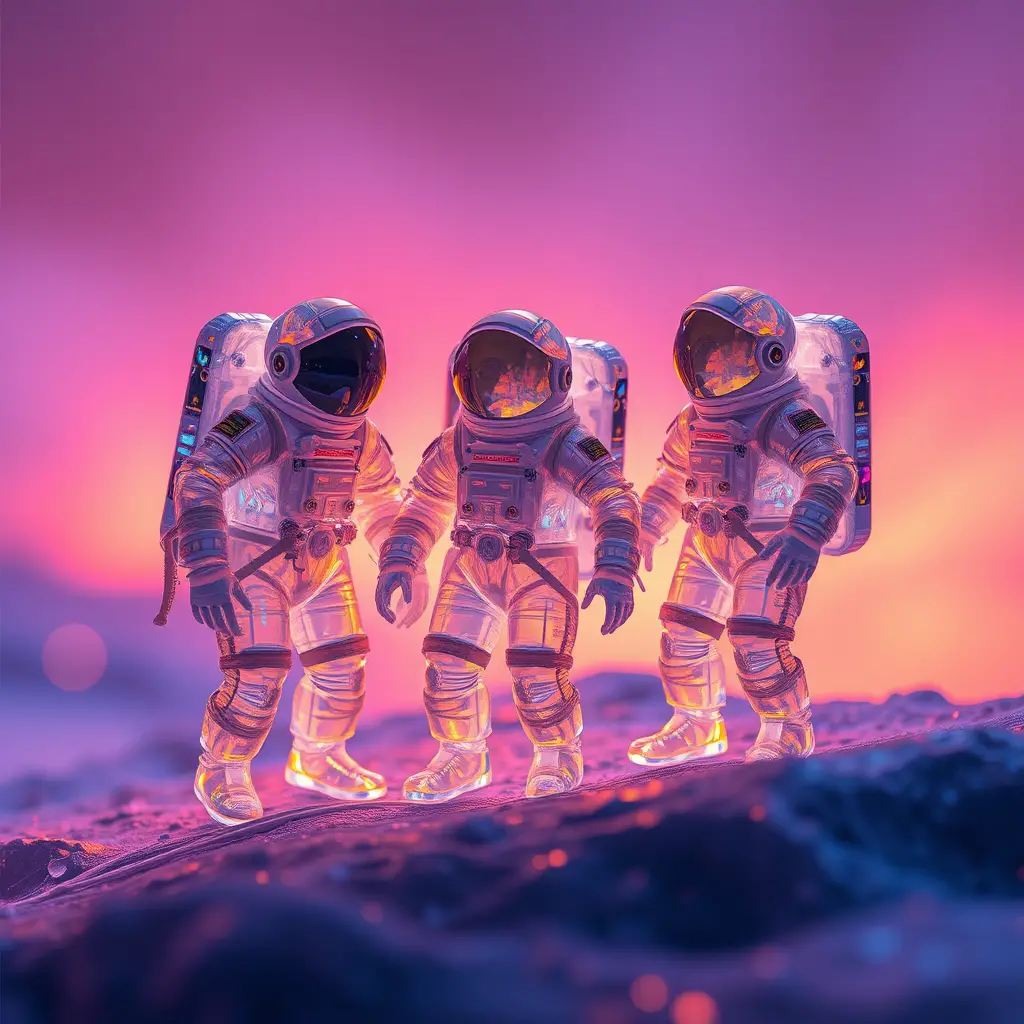Crystal Astronaut Standing On A Glowing Ethereal Moon