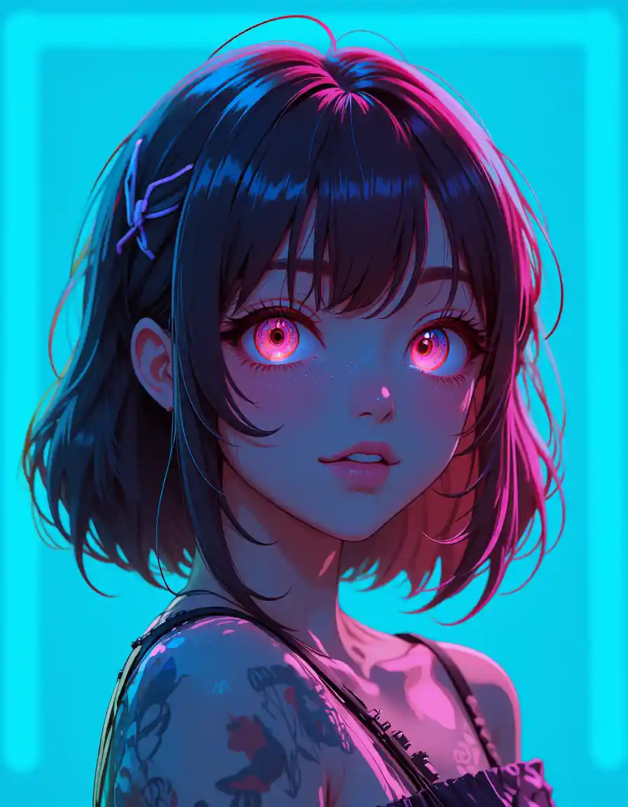 Anime girl on simple background in soft colorful style