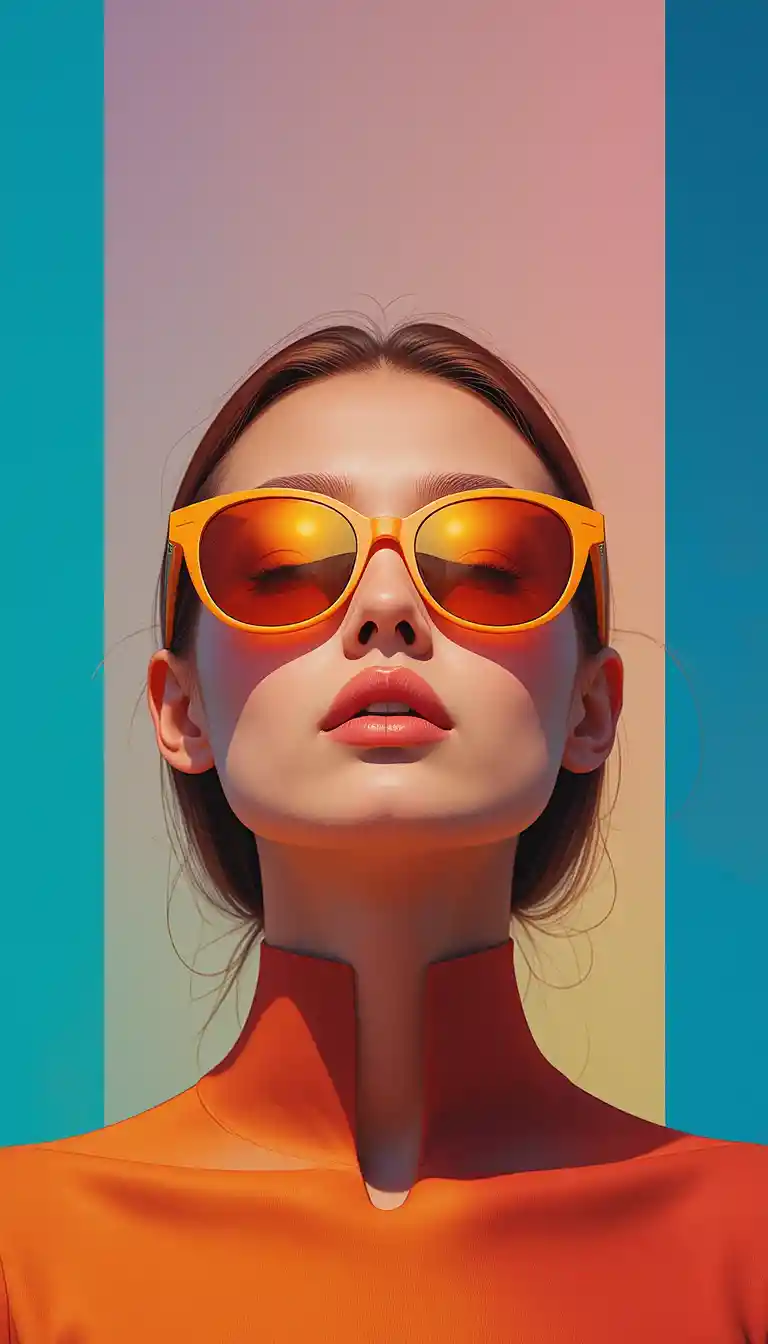 Minimalist portrait of a girl in sunglasses with clean geometry