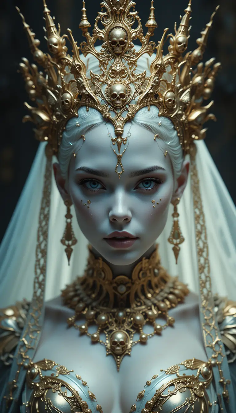 Futuristic Queen Portrait With Cyberpunk Baroque Elegance