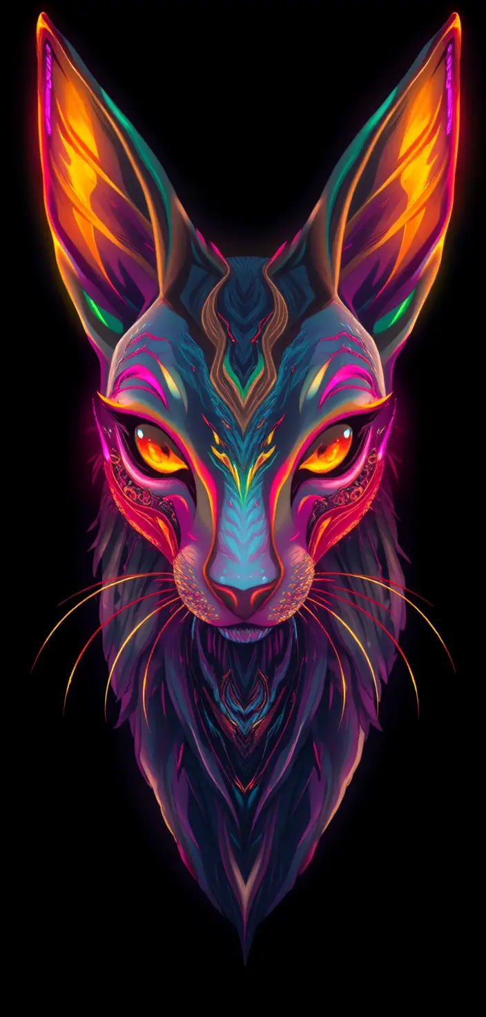 Mystical Neon Feline Portrait Of An Egyptian Goddess
