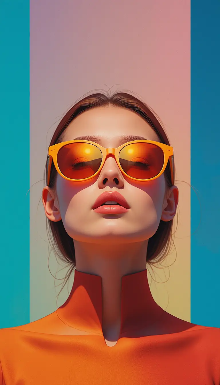 Minimalist portrait of a girl in sunglasses with clean geometry