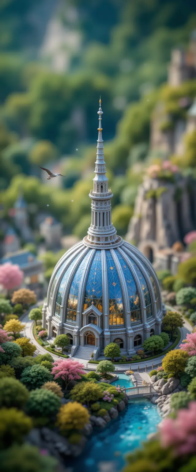 Fantasy dome rising above a detailed cityscape