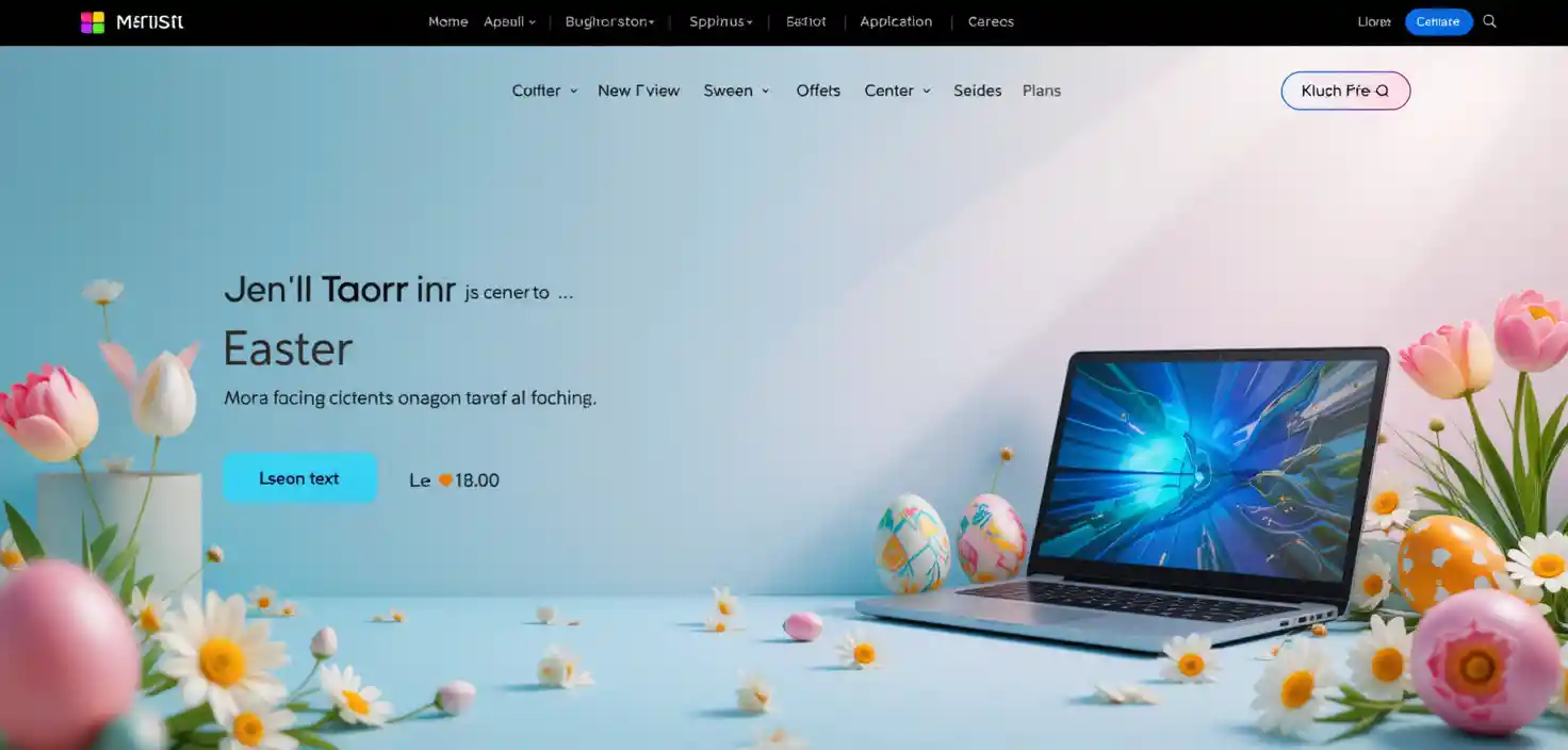 Cheerful easter banner with laptops and spring decorations
