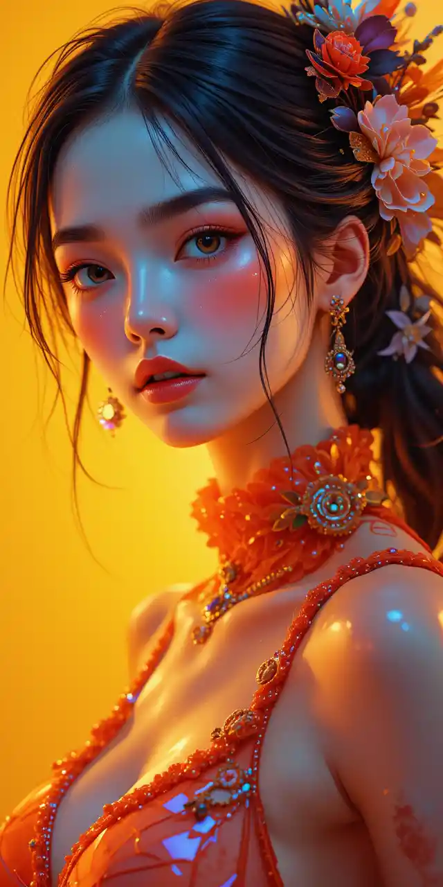 Dynamic close up of a fashion woman in vibrant motion