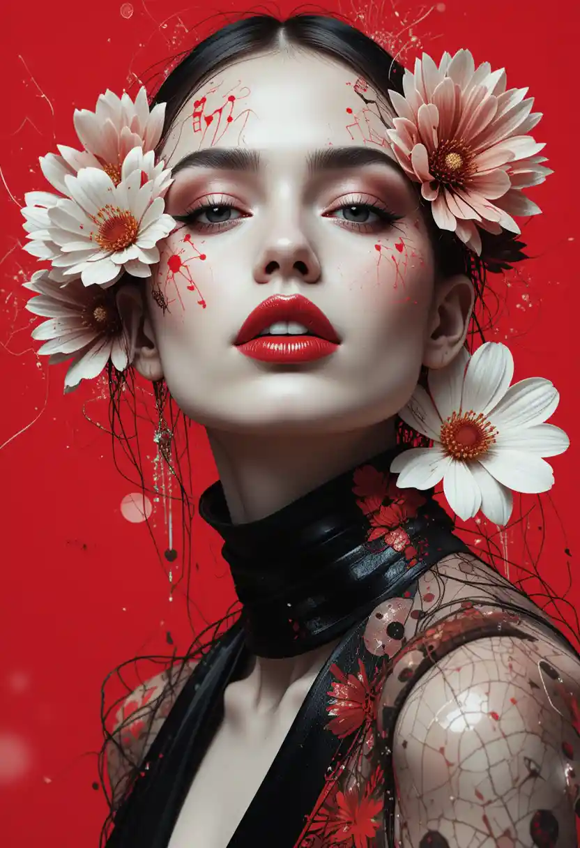 Collage di moda femminile d’avanguardia con fiori astratti