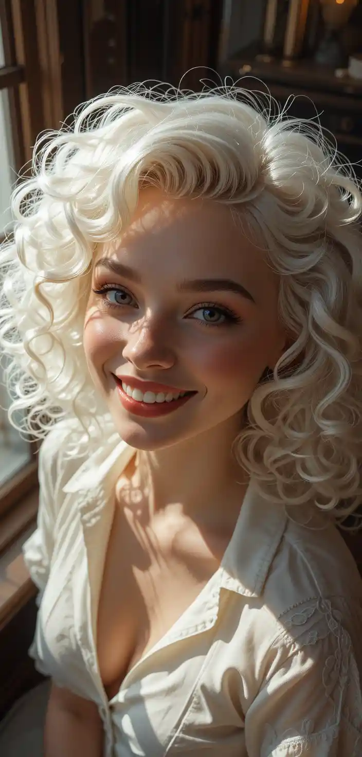 Retro pin up girl portrait with sunlight on face