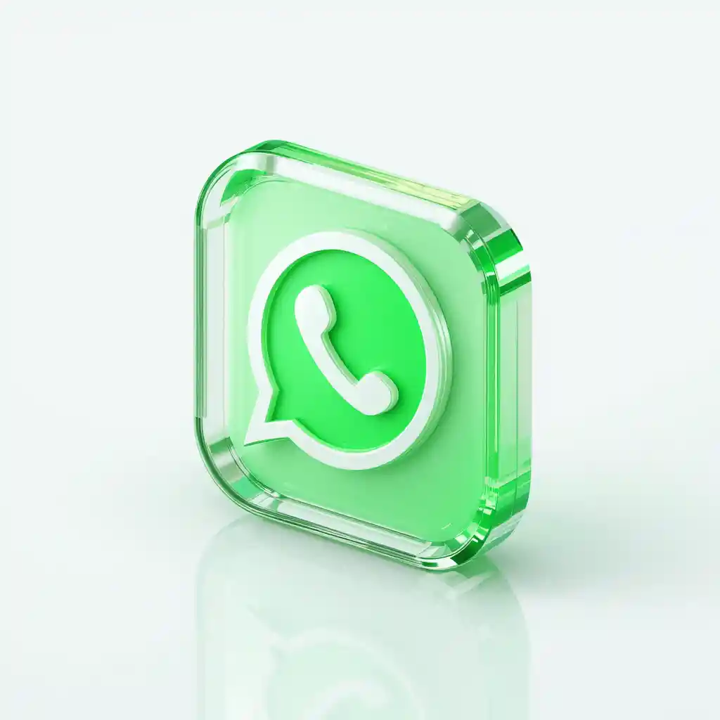 Icona in vetro 3D isometrica in stile WhatsApp su sfondo bianco