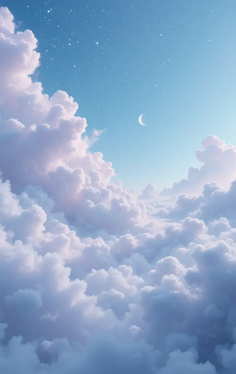 Ethereal dreamscape of soft blue and lavender skies