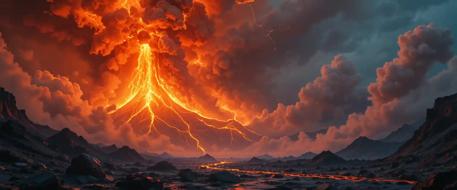 Apocalyptic Mantle Plume Eruption In Ancient Volcanic Landscape