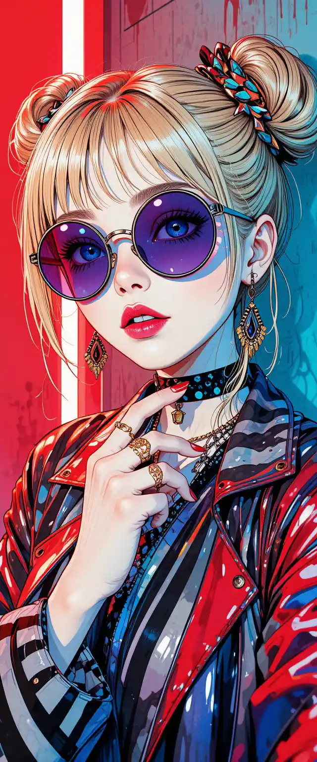 Fille d’anime creepy cute avec contraste de néons