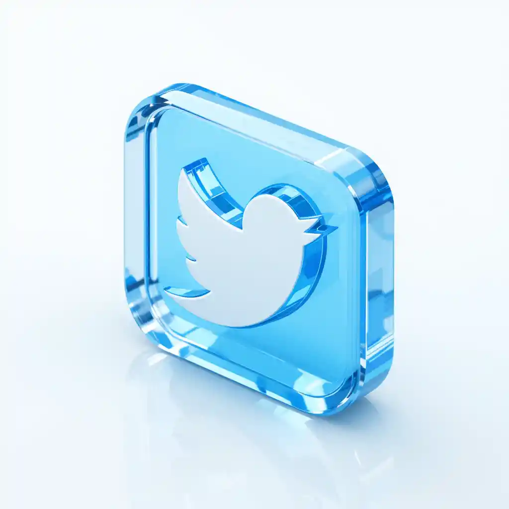 Icône d’application isométrique en verre au style Twitter bleu clair