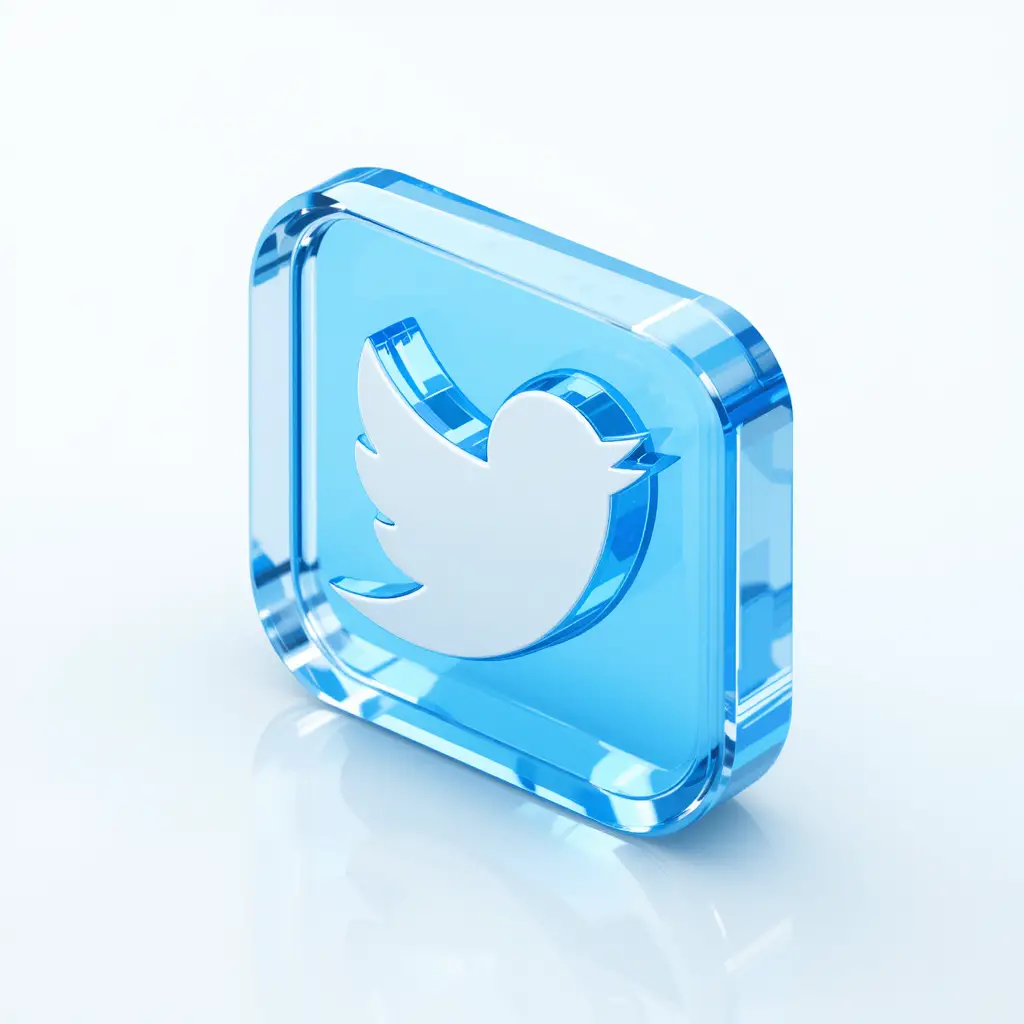 Isometric glass app icon with light blue twitter styling