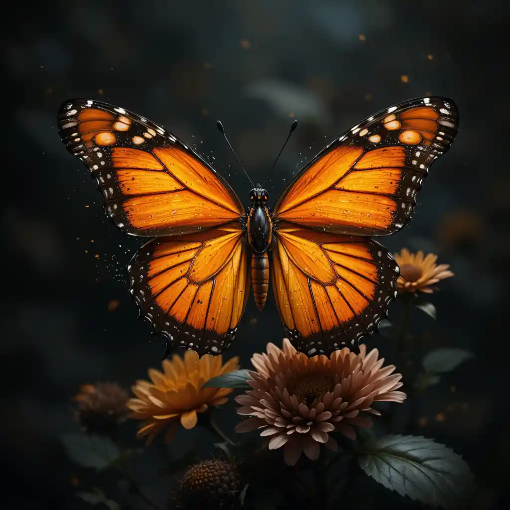 Vibrant orange monarch butterfly with dazzling bright wings