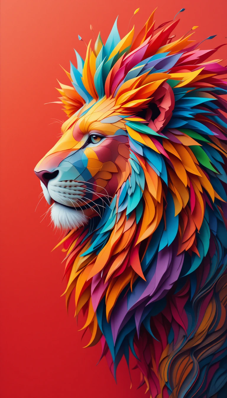 León abstracto y colorido creado con formas orgánicas superpuestas