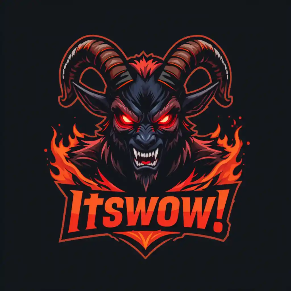 Wildes dämonisches Ziegen‑Esports‑Maskottchenlogo mit Flammen