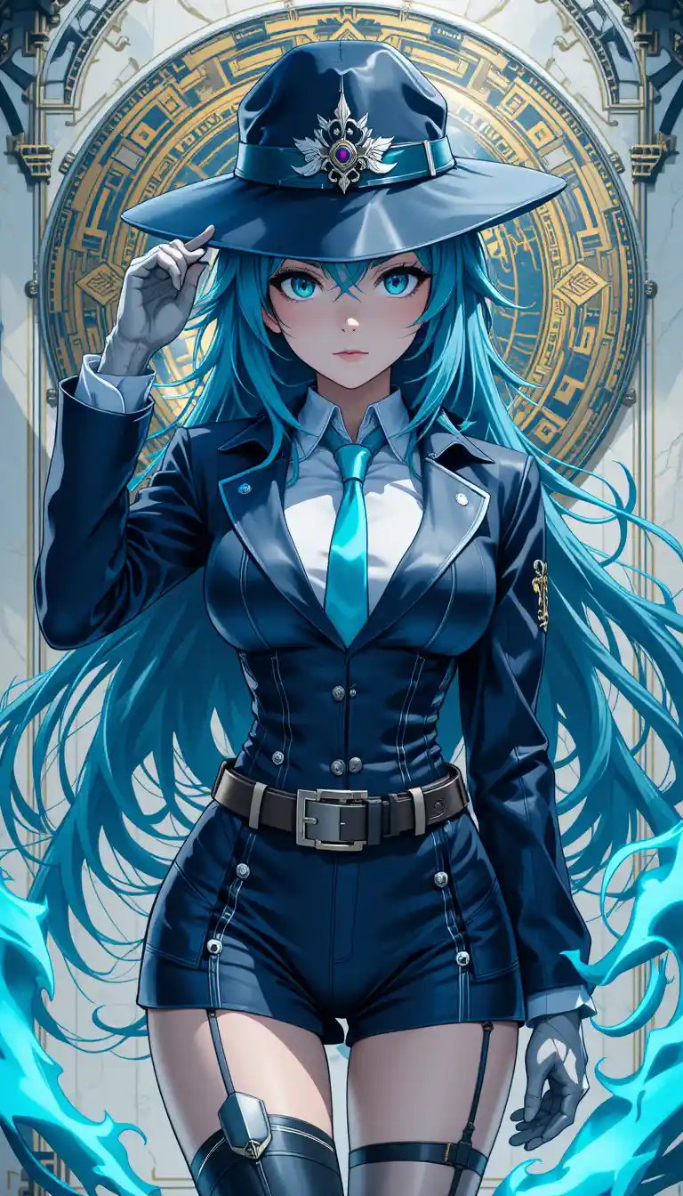 Anime woman detective in a powerful stance illustration