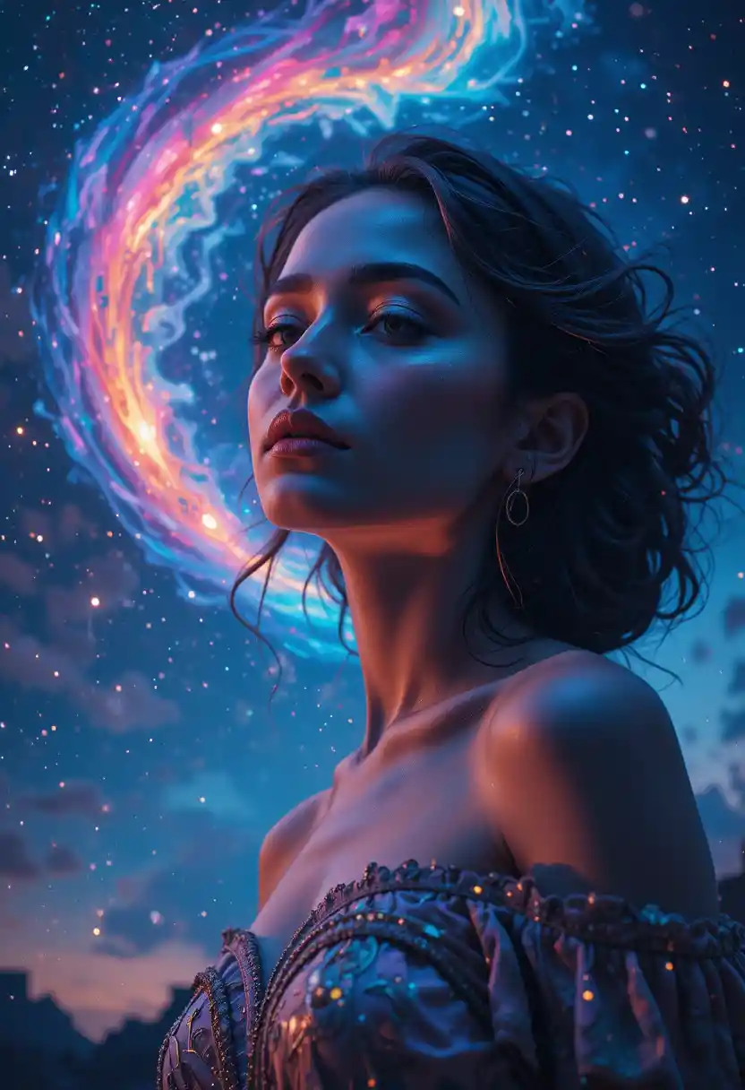 Captivating female portrait against a cosmic night sky