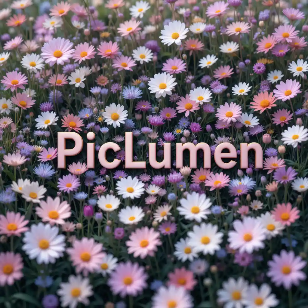 Colorful flower meadow encircling the word PicLumen