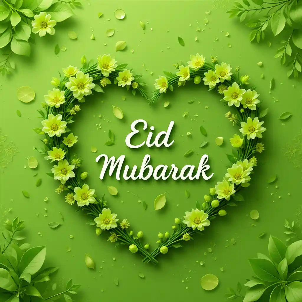 Lime Green Heart Eid Mubarak Greeting Card Design