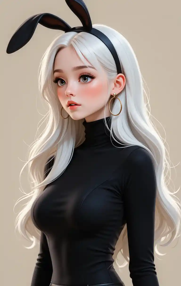 Stylized anime girl with long white hair and bunny ears