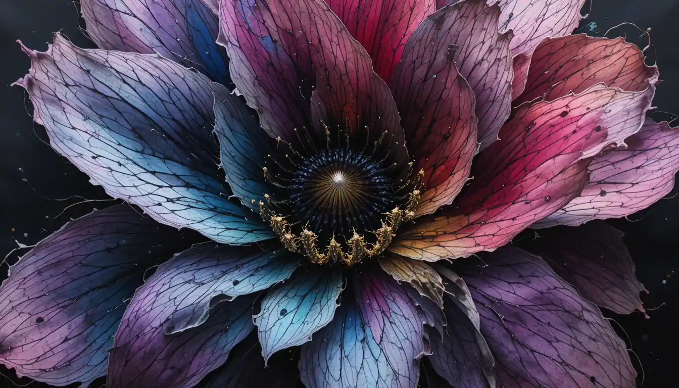 Abstract flower ink art with mysterious colorful illusion