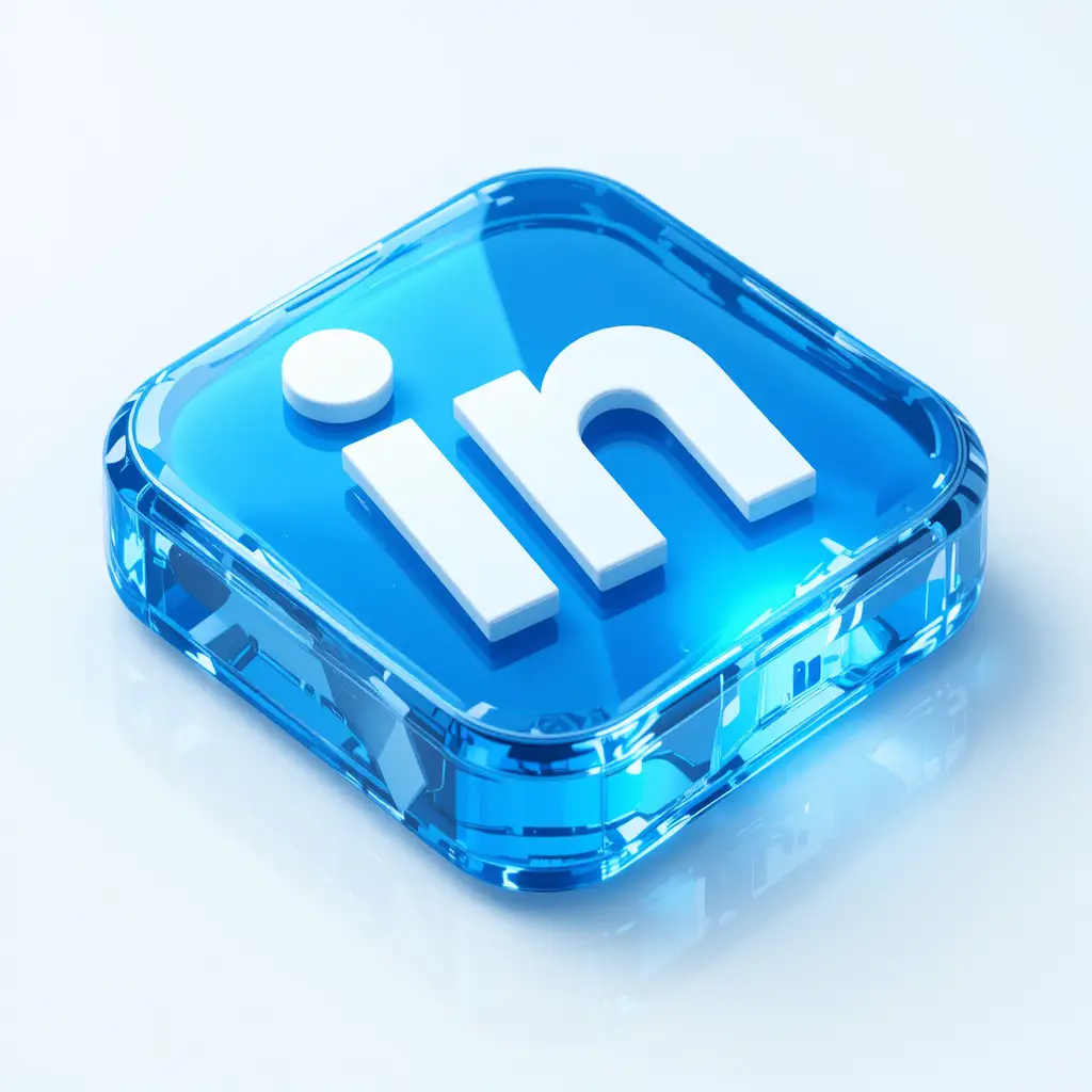 Isometric glass linkedin style app icon on white background