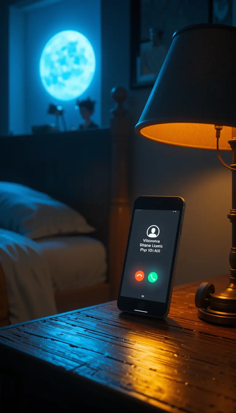 Smartphone Vibrating On Nightstand In Dark Moody Bedroom